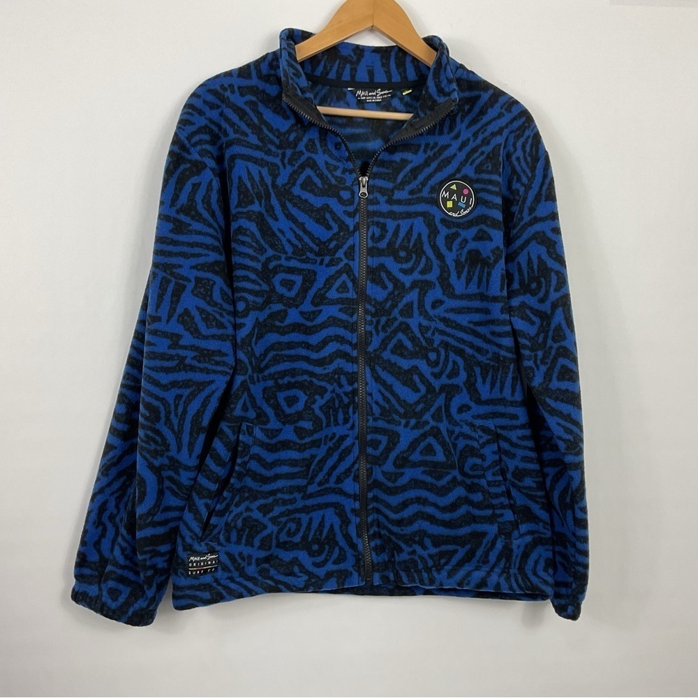 Maui And Sons‎ Blue And Black Full Zip Fleece Jacket Size Medium